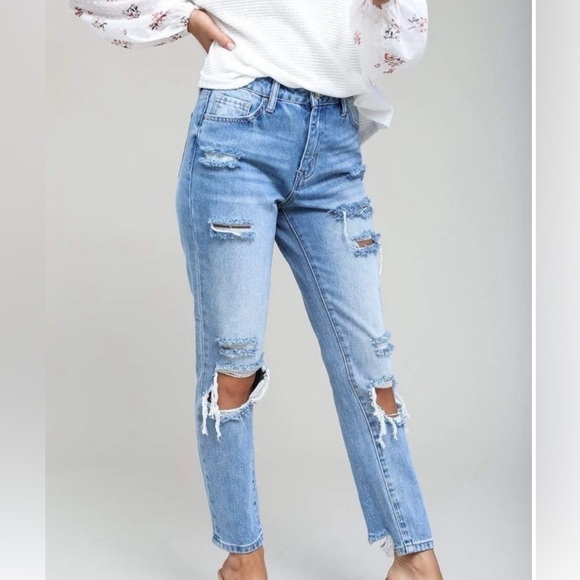 SPECIAL A DISTRESSED RELAXED DENIM MEDIU MED-RISE WASH JEANS SIZE 7 - Picture 1 of 16